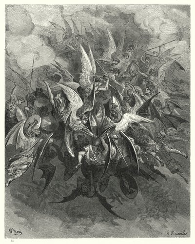 Ilustración de Gustave Doré para El Paraíso Perdido de Milton, Libro VI, líneas 207-209 de Gustave Dore